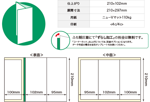 封書巻き3つ折り 仕様 ふち糊圧着DM